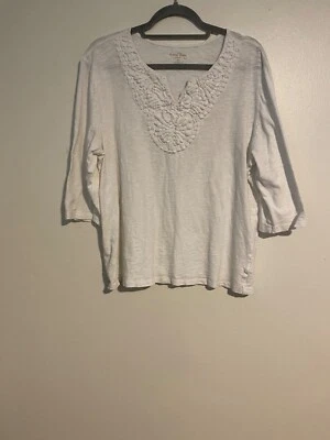 Camiseta Coral Bay Mujer 1X Blanca Manga 3/4 Bordada Cuello en V Informal Playa Boho Foto 1 de 4