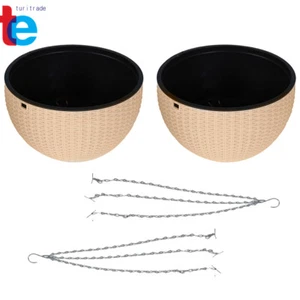 2 Pack 8‘’ Round Hang Basket Plastic Khaki Vine Planters Flowers Garden Pots - Picture 1 of 20