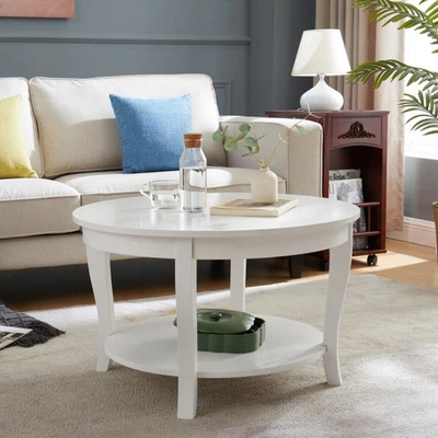 ✅Traditional Round Coffee Table w/Open Storage Shelf,2-Tier Storage Wood Cente - Image 1 of 4