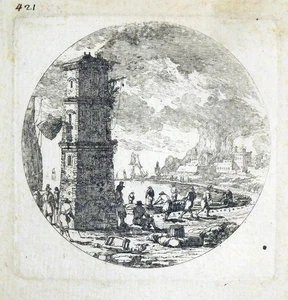 Radierung, Hafenszene am Mittelmeer, ~ 1670, Perelle (?) - Bild 1 von 3
