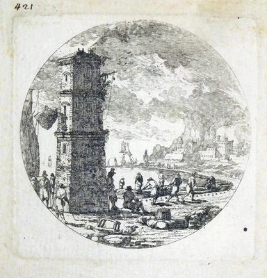 Radierung, Hafenszene am Mittelmeer, ~ 1670, Perelle (?) - Bild 1 von 3