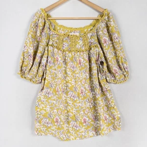 Blusa Top Solitario Mujer Mediana Verde Floral Rayón Boho Campesina Informal - Imagen 1 de 8