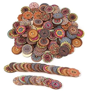 200pcs Vintage Round Wooden Buttons Vintage Flower Painting Wooden Craft - Picture 1 of 7