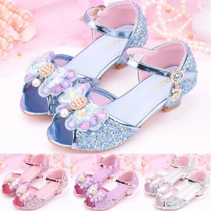 Toddler Little Big Kid Girls Sandals Low Heel Diamond Shiny Princess Shoes Party - Picture 1 of 29