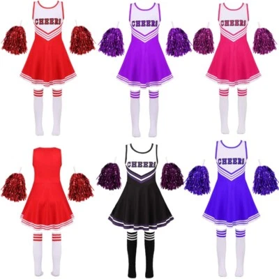 Niños Niñas Equipo Uniforme Animadora Disfraz Animación Trajes de Baile Conjunto de Flores Foto 1 de 4