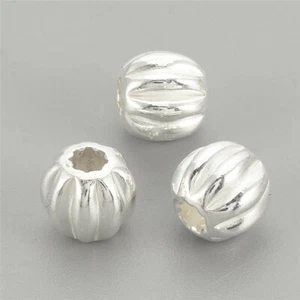 50 pcs Round Silver 925 Sterling Silver Corrugated Beads Crafts 3x2.5mm Hole 1mm - Picture 1 of 4