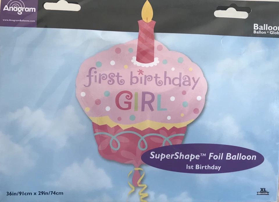Balão de cupcake 36" primeiro aniversário menina - Imagem 1 de 1