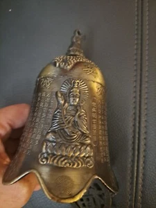 Asian Early Antique Brass Hand Forged Chinese Inscription Buddha Temple Bell  - Picture 1 of 10