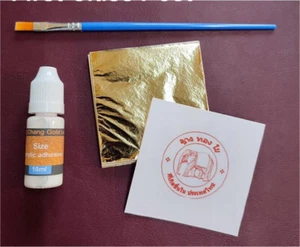 100 Gold Leaf Sheets Kit 7cm x 7cm 10ml Size Adhesive Brush For Gilding Crafts - Picture 1 of 4