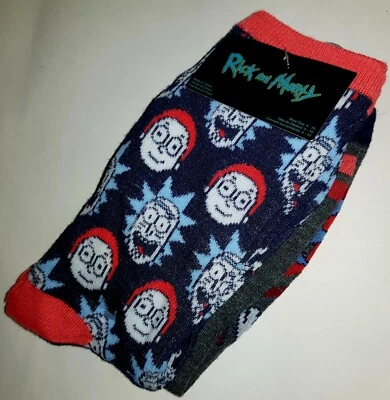 Adult Swim Rick & Morty Cartoon CN Two Pair Unisex Size 9-11 Crew Socks Licensed - Image 1 of 4