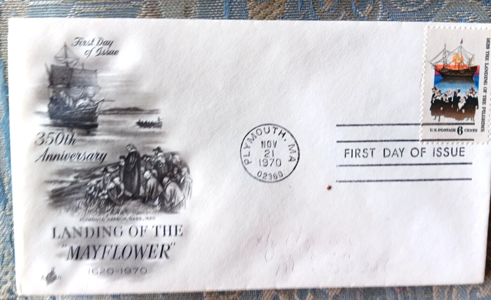 PILGRIM SHIP MAYFLOWER LANDS 1970 PLYMOUTH ROCK 1620 ARTCRAFT CACHT FDC PENCIL E - Image 1 of 1