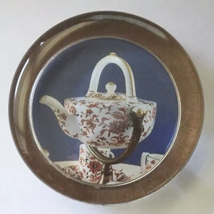 Tetera Wedgwood 1880 vidrio pisapapeles naranja floral 3 en círculo plano - Imagen 1 de 9