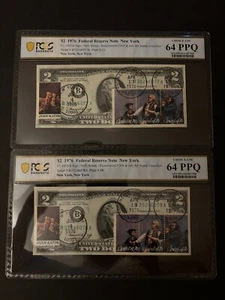 $2 1976 Set of 2 FRN NY FR.1935-B Signs:Jeff, Simon Bicent FDOI & July 4th 64PPQ - Picture 1 of 5