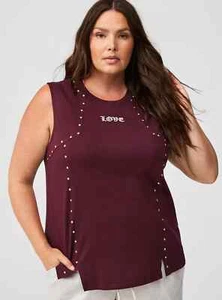 Torrid Burgundy Heart Wings Classic Fit Heritage Jersey Studded Tank Top Size 3 - Picture 1 of 7
