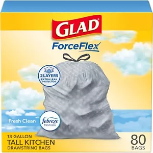 Glad ForceFlex 13G Tall Bags: Gain Fresh Clean 80ct (Pack Varies) - Picture 1 of 6