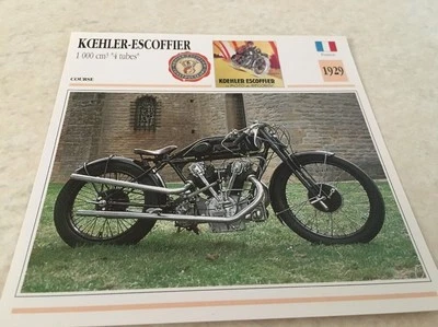 Tarjeta Moto Koehler Escoffier 1000 4 Tubos 1929 Colección Atlas Motocicleta Fr - Imagen 1 de 2
