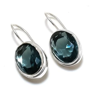 London Blue Topaz Gemstone Handmade 925 Starling Silver Jewelry Stud Earring - Picture 1 of 1