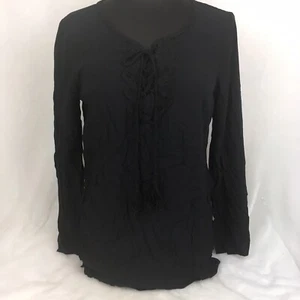 Camicia blusa Max Studio donna media M nera con lacci nappa manica lunga nuova con etichetta - Foto 1 di 10