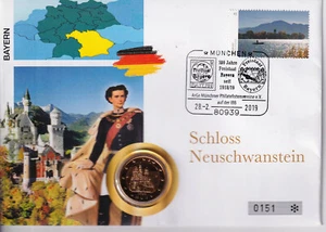 Germany 2019 Numis Letter 2 Euro Gold Plated Neuschwanstein Castle - Picture 1 of 2