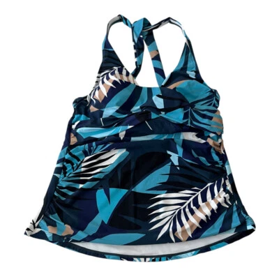 Womens Jantzen Size 12 Blue Abstract Tropical Print Tankini Top Swim - Image 1 of 4