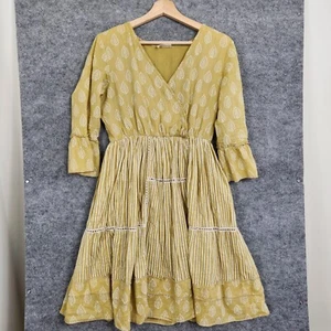 Talisman Dress Womens Size XS Brown Tan Boho Peasant Cotton Elastic Waist - Picture 1 of 11