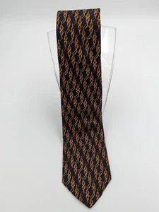 Brooks Brothers Makers Navy Blue Gold Burgundy Chain Link Design 100% Silk Tie - Picture 1 of 4