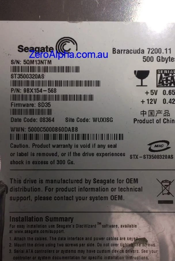 ST3500320AS, 9BX154-568, SD35, WUXISG, 5QM1 Seagate Data Recovery Donor HDD - Image 1 of 1