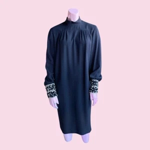 1980's Does 1960's Embellished Black Mini Dress by Sandra Ow-Wing for N.R.1 - Picture 1 of 3
