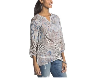 Chico's Summer Fun Isabella Watercolor Semi-Sheer High Low Tunic Blouse Size 3 - Picture 1 of 12