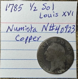 FRANCE LOUIS XVI 1785 1/2 SOL COPPER Low Grade with Damage - Picture 1 of 2