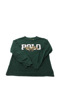 Polo Ralph Lauren Boys Cotton Long Sleeve Round Neck Graphic Print T-shirt Green - Picture 1 of 4