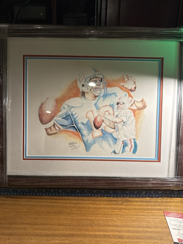 Impresión artística firmada limitada por Dan Marino Miami Dolphins por Byron #43/250 con certificado de autenticidad Foto 1 de 3
