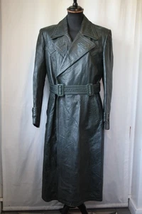 Vintage 50's Green German heavy leather trench great coat large revival quality - Picture 1 of 22