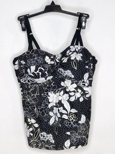 NWT St Johns Bay Swim Tankini Black/White Size 8 Floral Print Adjustable Straps - Picture 1 of 2