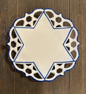 "Cuenco recortado de cerámica Russ Berry Star of David 7"" azul y blanco Judaica" - Imagen 1 de 7