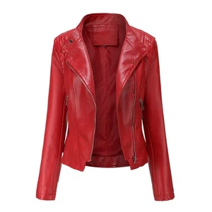 Chaqueta de cuero ajustada para mujer Chaquetas de cuero sintético, corta con cremallera para motocicleta... - Imagen 1 de 19