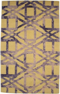 Buff & Purple Geometric Design 5X8 Hand-Tufted Modern Rug Contemporary Carpet - Image 1 of 4