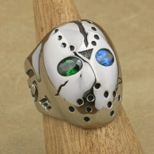 Green Blue CZ Eyes Stainless Steel JS Hockey Ring Charms Punk Jewellery 3F401C - Picture 1 of 21
