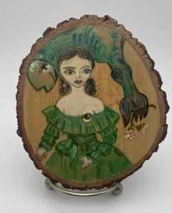 Beautiful Original One Of A Kind Colored Pencil Drawing On Wood Plaque Signed - Picture 1 of 9