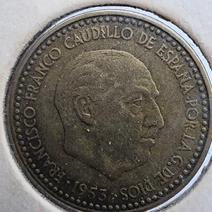 Very escarce, FRANCISCO FRANCO, 1 peseta, 1953 Stars 19 53, Copper - Picture 1 of 3