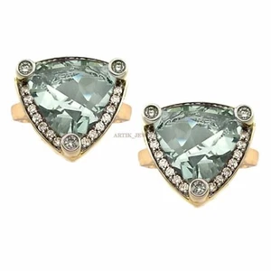 Natural Green Amethyst Gemstone Gold Plated 925 Sterling Silver Cufflink #1840 - Picture 1 of 3