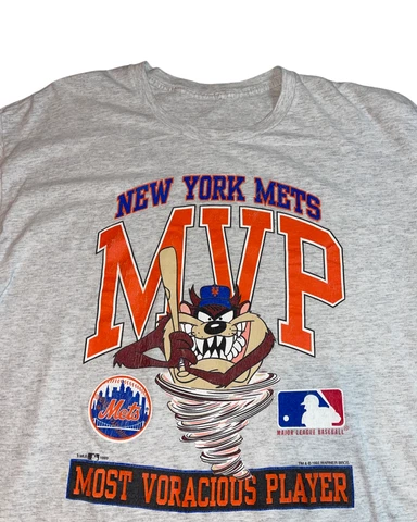 Vintage 1993 MLB New York Mets Tazmanian Devil Shirt Looney Tunes XL SS Gray Cover