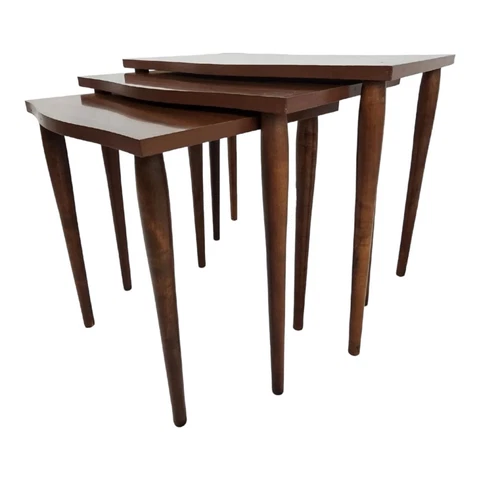 Vintage Bow Front Nesting Tables Mahogany Traditional Set Of 3 Mid-Century Cover