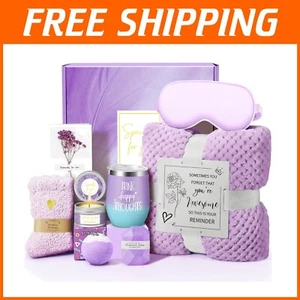 Unique Birthday Gift Basket For Women - Relaxing Spa Set with Tumbler & Blanket - Picture 1 of 9