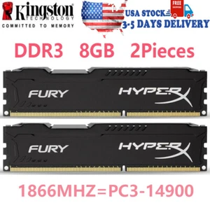 KINGSTON HyperX FURY DDR3 1866 16GB KIT 2x 8GB PC3-14900 Desktop RAM Memory DIMM - Picture 1 of 11