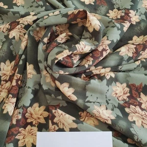 Faux Silk Crepe Polyester Fabric Floral Green Brown Tan Blouse 41" W x 2⅓ Yards - Picture 1 of 6