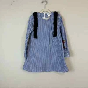 Oscar De La Renta Girl's Blue and White Stripe Embroidered Long Sleeve Dress 8 - Picture 1 of 4