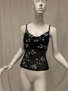 Vintage Scala Womens Black Sequins Party Straps Clubwear Classic Sleeveless - Picture 1 of 6