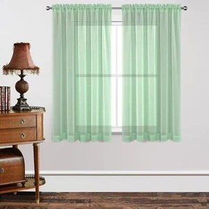 Green Sheer Curtains 63 Inch Length 2 54w X 63l Inch X 2 Panels Mint Green - Picture 1 of 6