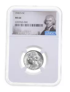 1945-S MS66 Jefferson Nickel NGC Graded Special Label WTN War Silver - Picture 1 of 5